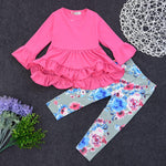 Girls Solid Flared Sleeve Top & Floral Pants Wholesale Girls Clothes - PrettyKid
