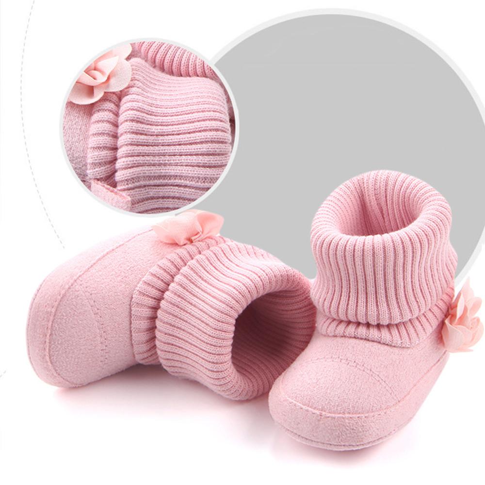 Baby Girls Solid Flower Knitted Snow Boots - PrettyKid