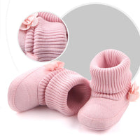 Baby Girls Solid Flower Knitted Snow Boots - PrettyKid