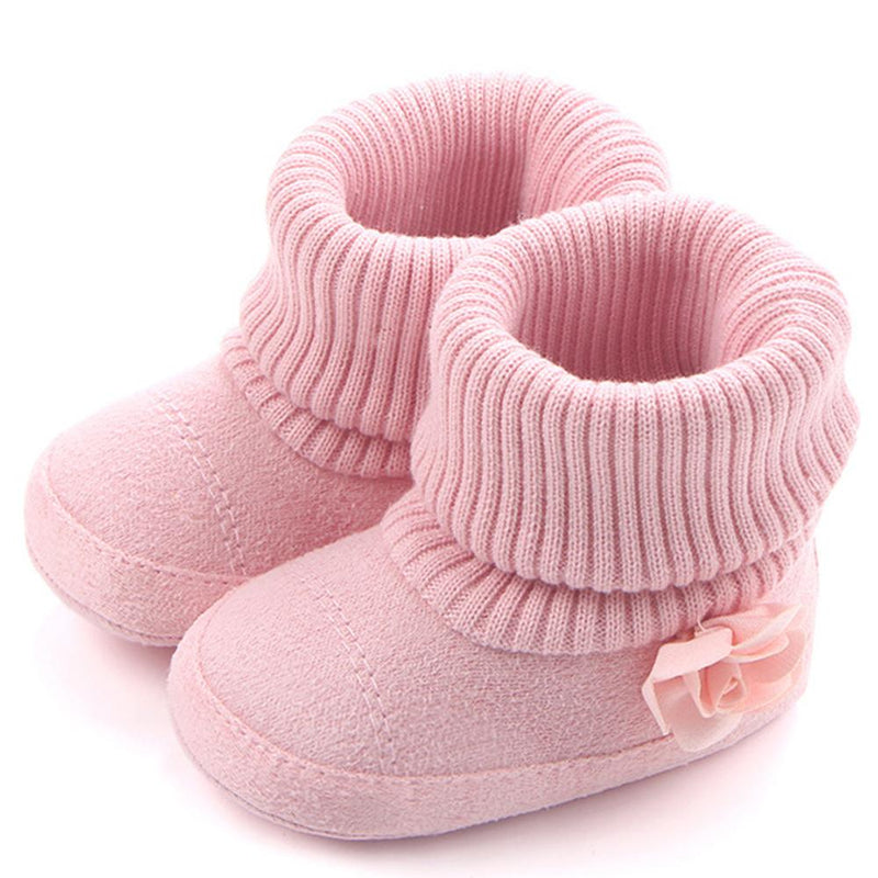 Baby Girls Solid Flower Knitted Snow Boots - PrettyKid