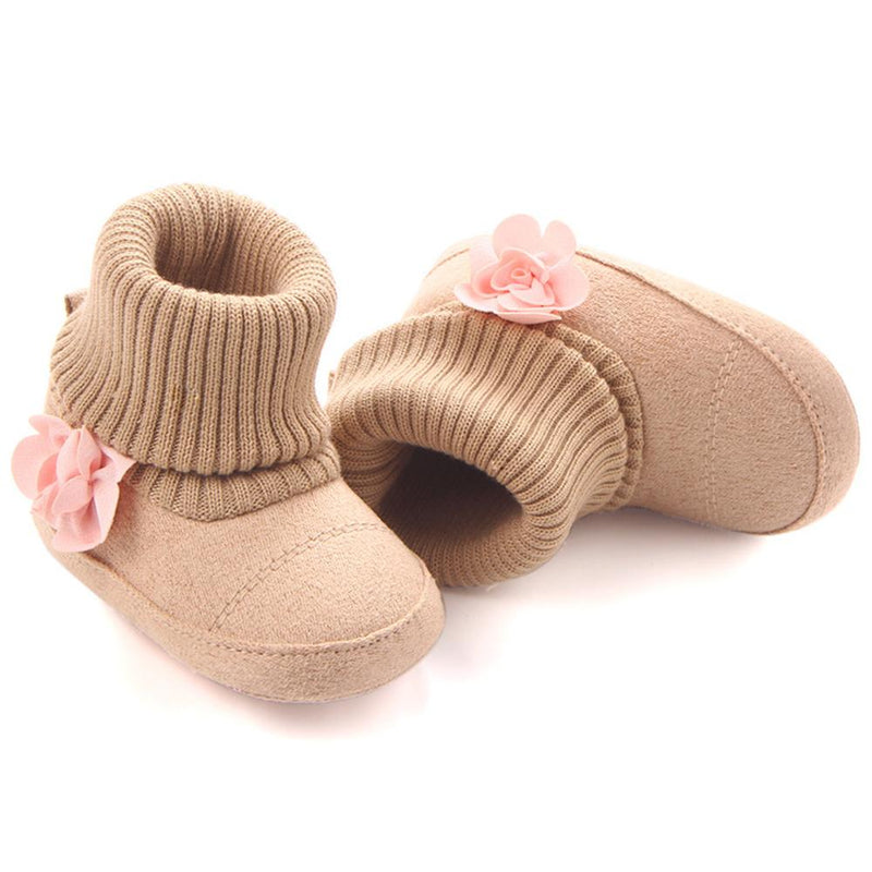 Baby Girls Solid Flower Knitted Snow Boots - PrettyKid