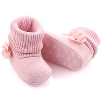 Baby Girls Solid Flower Knitted Snow Boots - PrettyKid