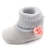 Baby Girls Solid Flower Knitted Snow Boots - PrettyKid