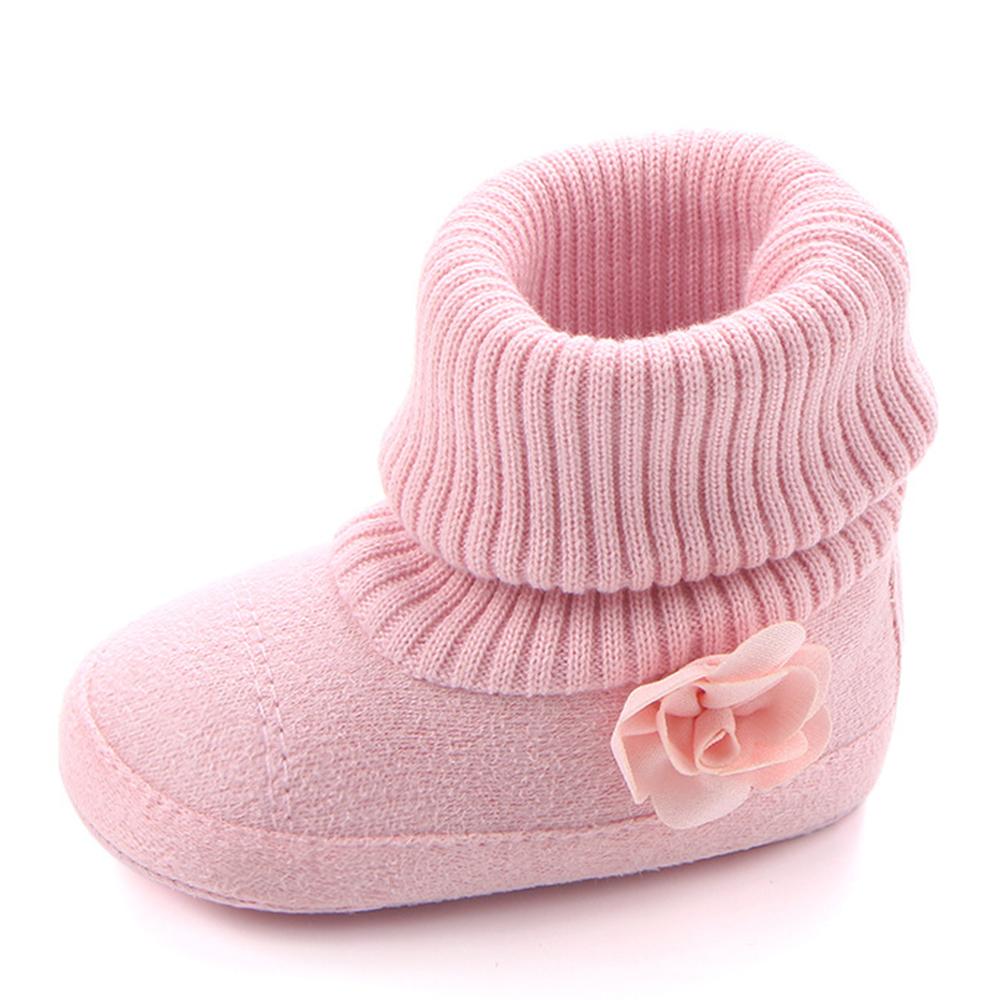 Baby Girls Solid Flower Knitted Snow Boots - PrettyKid