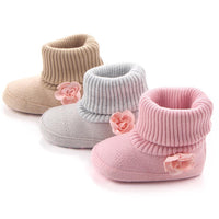 Baby Girls Solid Flower Knitted Snow Boots - PrettyKid