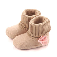 Baby Girls Solid Flower Knitted Snow Boots - PrettyKid