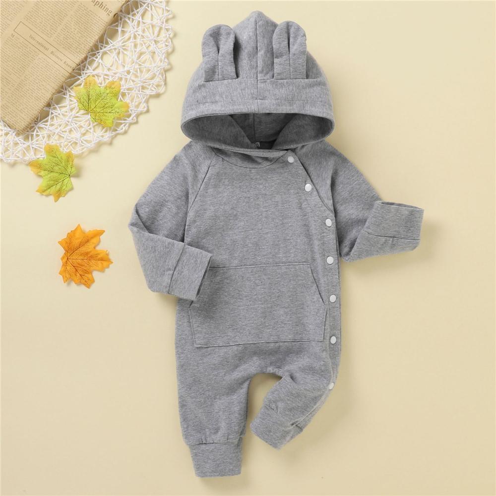 Baby Solid Hooded Long Sleeve Cute Romper Baby Clothing Distributor - PrettyKid