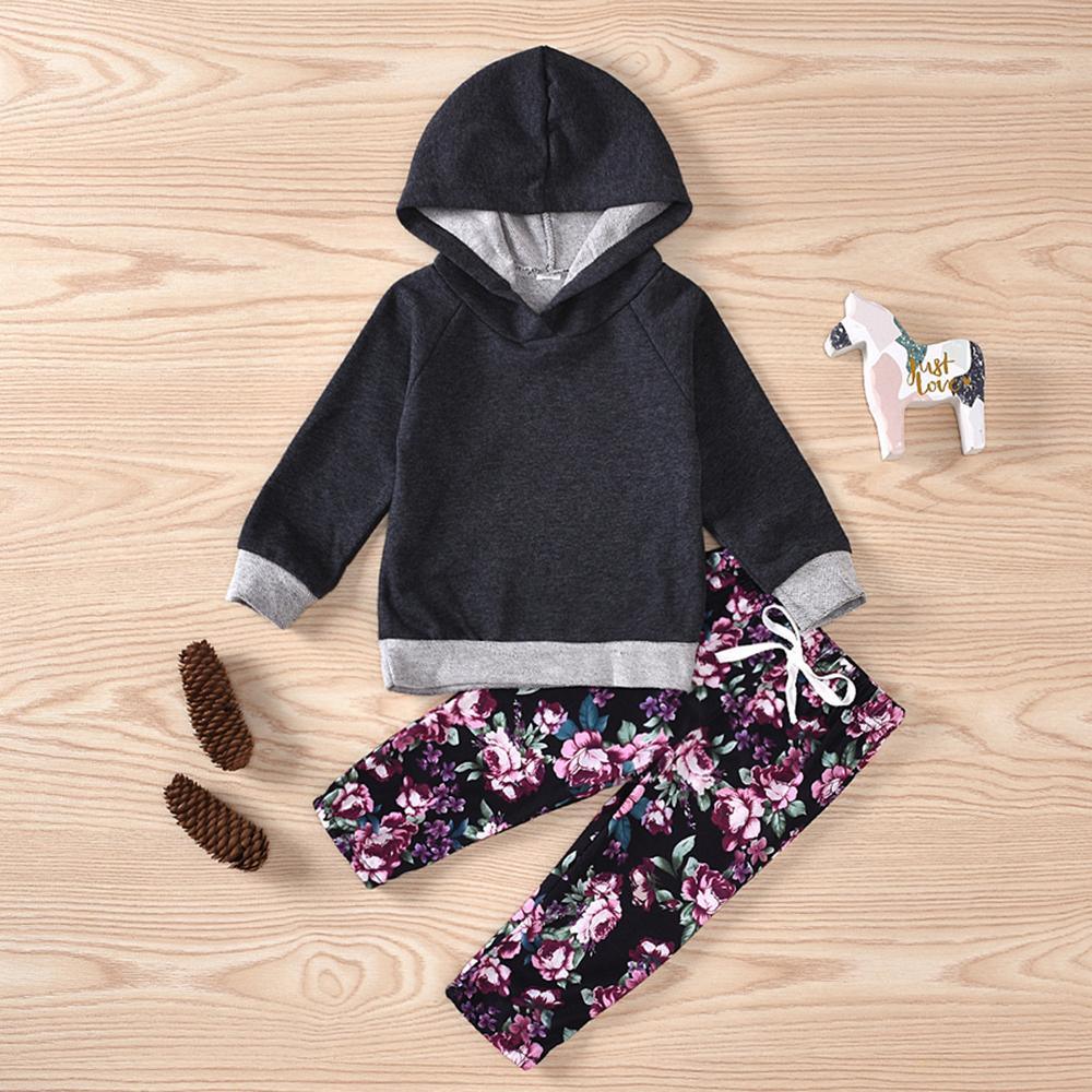 Unisex Solid Hooded Long Sleeve T-shirts & Floral Pants Wholesale - PrettyKid