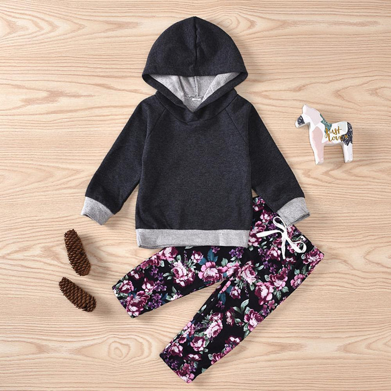 Unisex Solid Hooded Long Sleeve T-shirts & Floral Pants Wholesale - PrettyKid