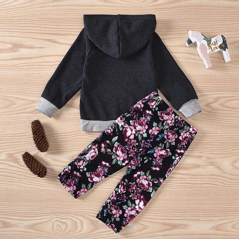 Unisex Solid Hooded Long Sleeve T-shirts & Floral Pants Wholesale - PrettyKid