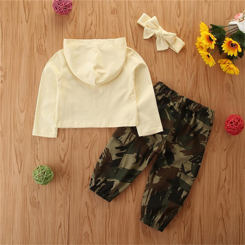 Girls Hooded Long Sleeve Top & Camo Pants & Headband Wholesale Girls - PrettyKid