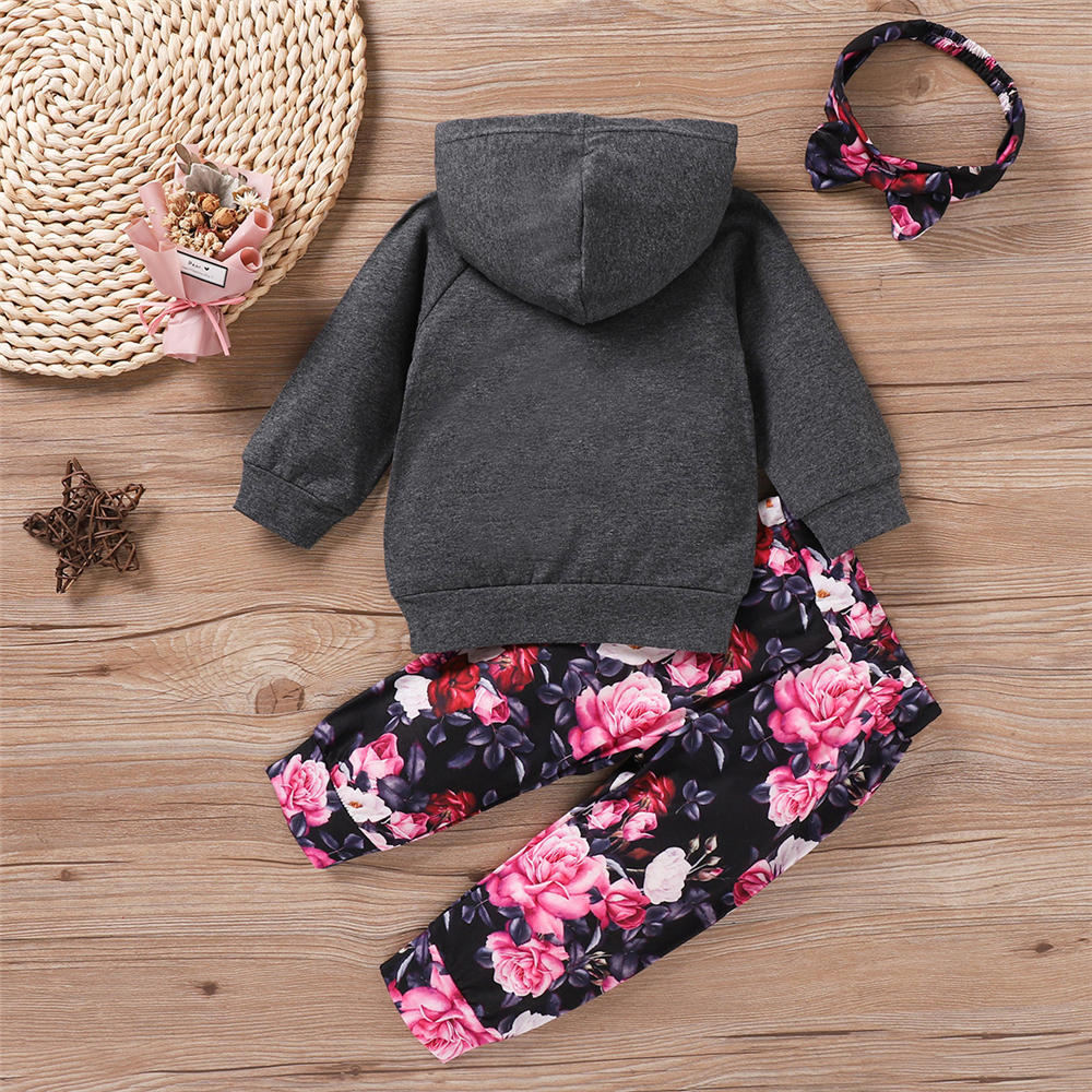 Baby Girls Solid Hooded Long Sleeve Top & Floral Pants Wholesale Clothing Baby - PrettyKid