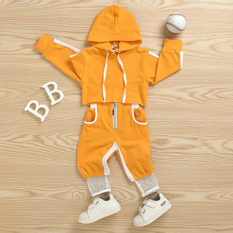 Girls Solid Hooded Long Sleeve Tracksuit Baby Girl Tracksuits Wholesale - PrettyKid