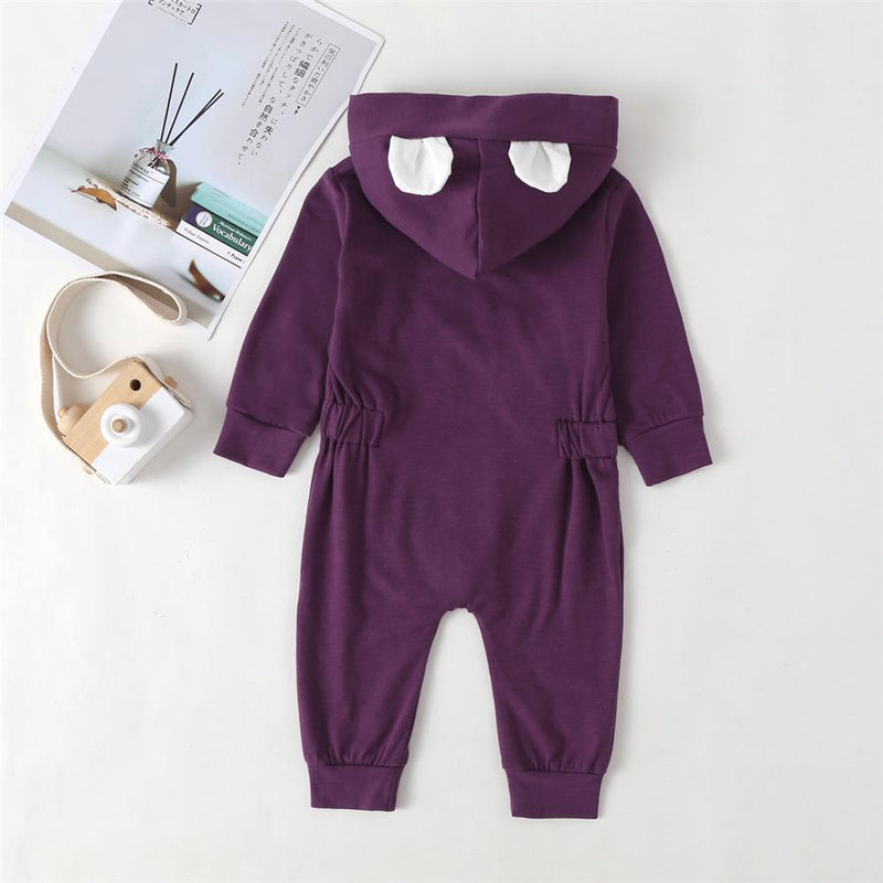 Baby Girls Solid Hooded Long Sleeve Zipper Romper Baby Wholesales - PrettyKid