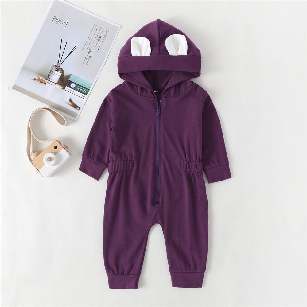 Baby Girls Solid Hooded Long Sleeve Zipper Romper Baby Wholesales - PrettyKid
