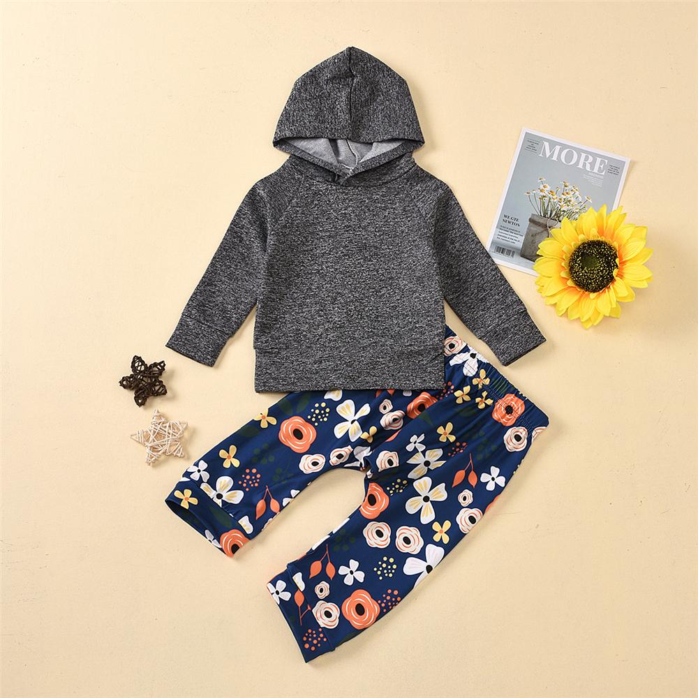 Baby Girls Solid Hooded Top & Floral Pants Wholesale Clothing Baby - PrettyKid