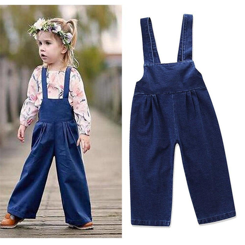 Girls Solid Jeans Casual Suspenders Jumpsuit Overalls Wholesale Kids - PrettyKid