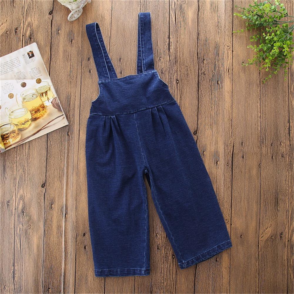 Girls Solid Jeans Casual Suspenders Jumpsuit Overalls Wholesale Kids - PrettyKid