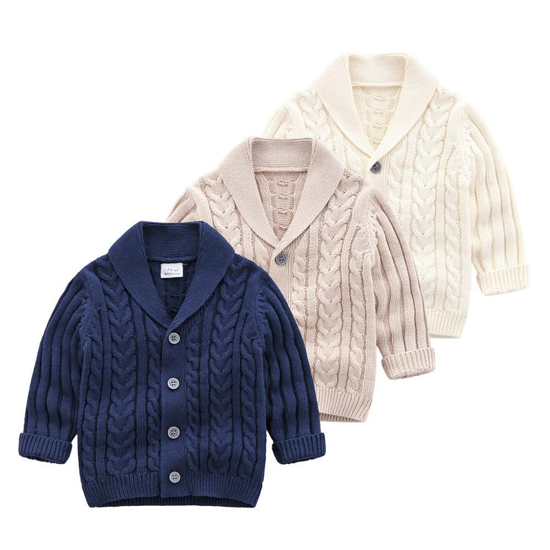 Baby Boys Solid Sweaters Long Sleeve Button Cardigan Jacket - PrettyKid