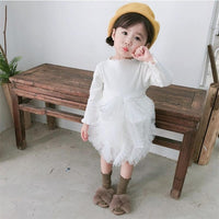 Girls Solid Knitted Long Sleeve Princess Puffy Tulle Dress - PrettyKid