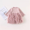 Girls Solid Knitted Long Sleeve Princess Puffy Tulle Dress - PrettyKid