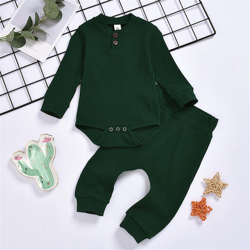 Baby Boys Solid Knitted Long Sleeve Romper & Pants - PrettyKid