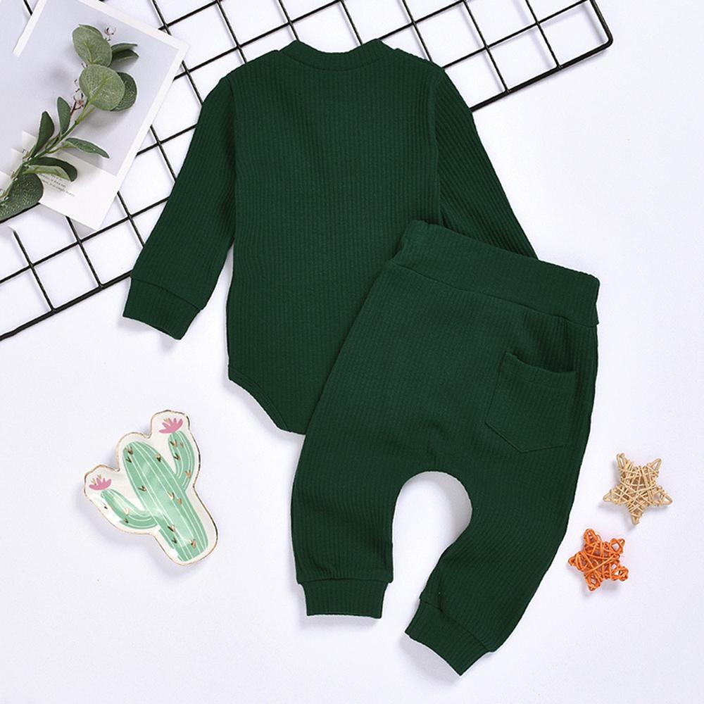Baby Boys Solid Knitted Long Sleeve Romper & Pants - PrettyKid
