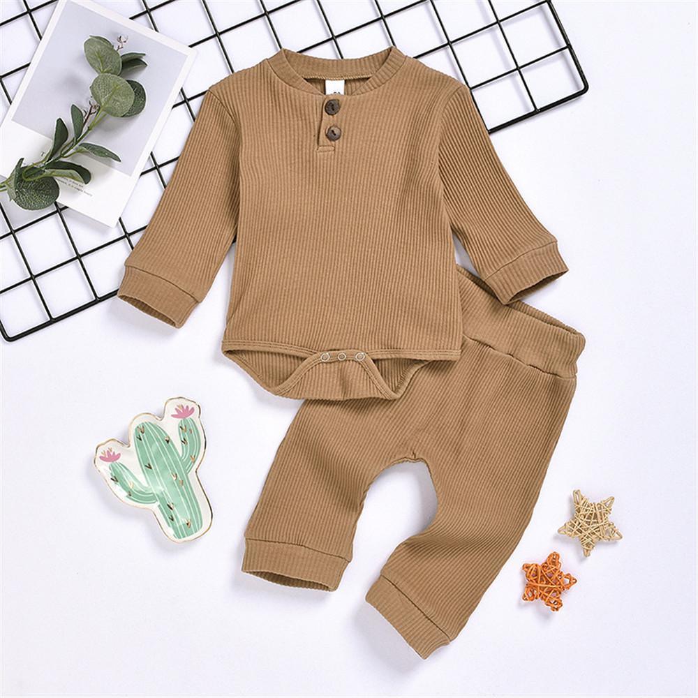 Baby Boys Solid Knitted Long Sleeve Romper & Pants - PrettyKid