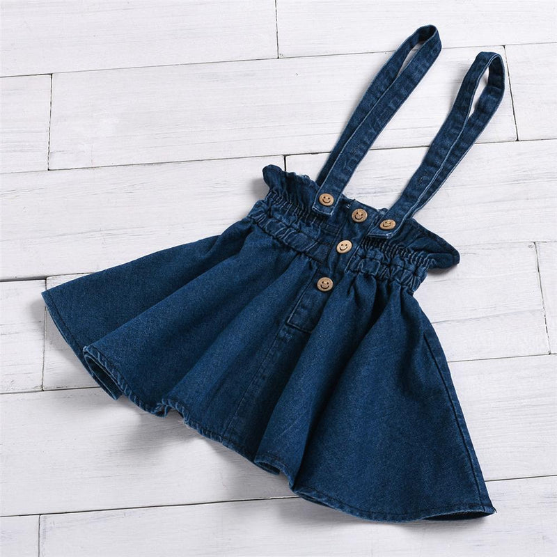Girls Lace Long Sleeve Top & Denim Suspender Skirt Wholesale Girls - PrettyKid