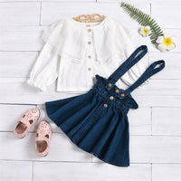 Girls Lace Long Sleeve Top & Denim Suspender Skirt Wholesale Girls - PrettyKid