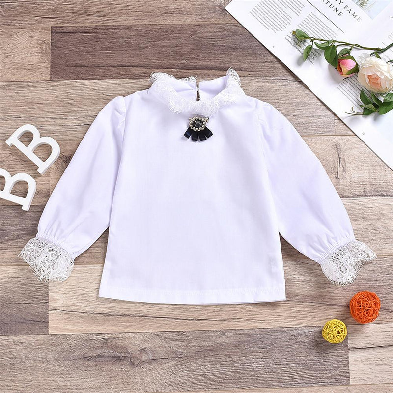 Girls Solid Lace Long Sleeve Tops & Vest & Pants - PrettyKid