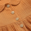 Girls Solid Lapel Button Pleated Long Sleeve Dress - PrettyKid