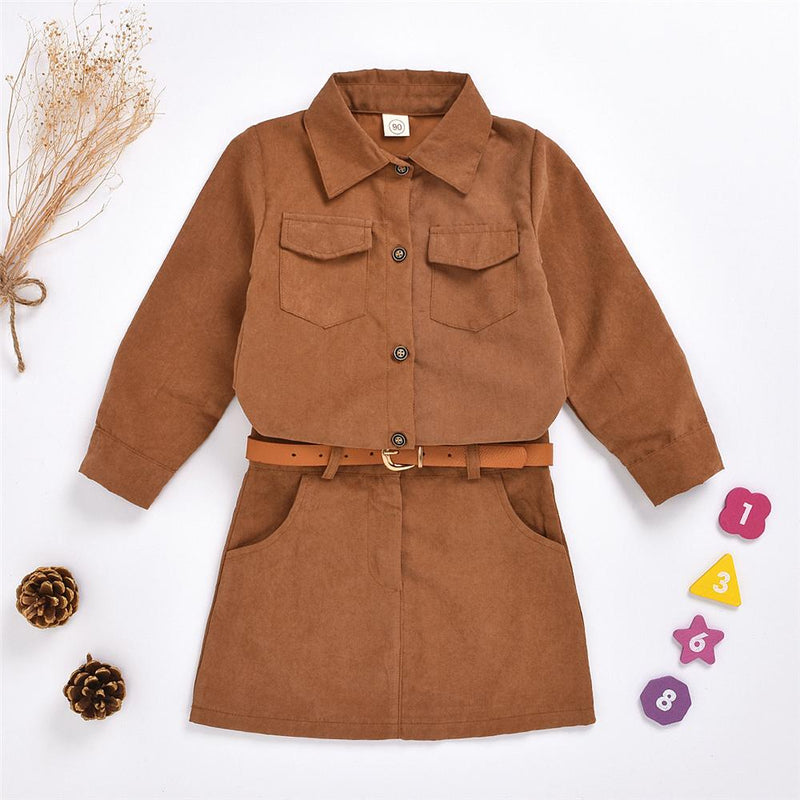 Toddler Girls Solid Lapel Cardigan Button Jacket & Skirt Wholesale Girls - PrettyKid