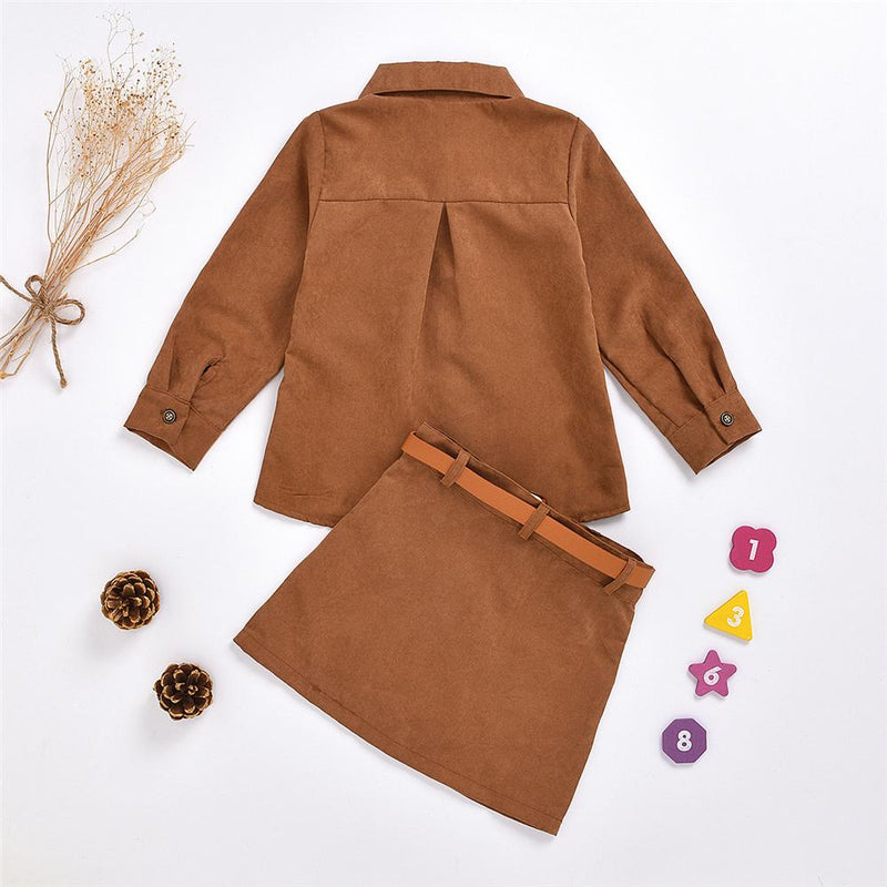 Toddler Girls Solid Lapel Cardigan Button Jacket & Skirt Wholesale Girls - PrettyKid