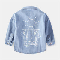 Boys Solid Lapel Letter Long Sleeve Denim Jacket Wholesale - PrettyKid