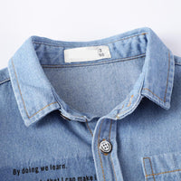 Boys Solid Lapel Letter Long Sleeve Denim Jacket Wholesale - PrettyKid