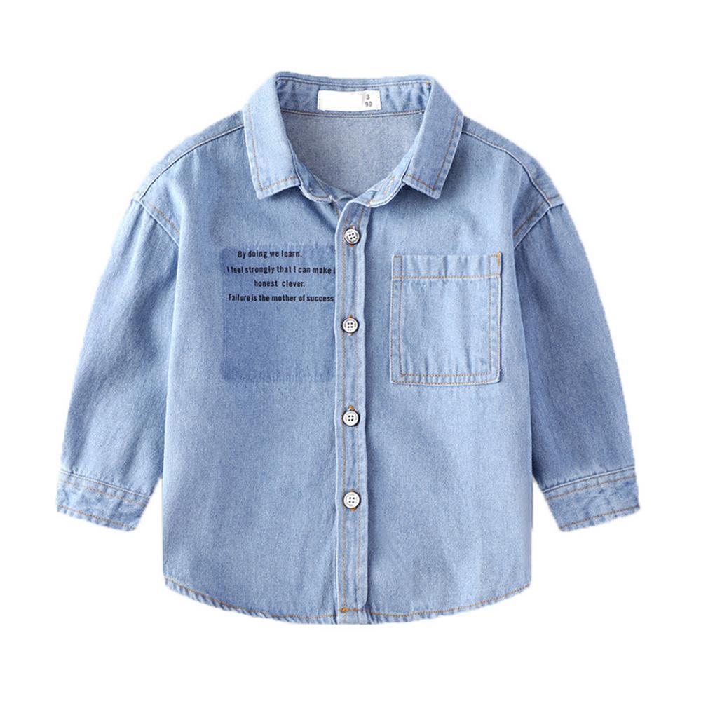 Boys Solid Lapel Letter Long Sleeve Denim Jacket Wholesale - PrettyKid