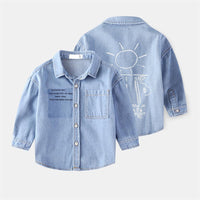 Boys Solid Lapel Letter Long Sleeve Denim Jacket Wholesale - PrettyKid