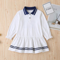 Girls Solid Lapel Number Printed Long Sleeve Dress Wholesale - PrettyKid