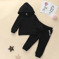 Girls Solid Letter Printed Hooded Long Sleeve Tracksuit Little Girl Outfits - PrettyKid