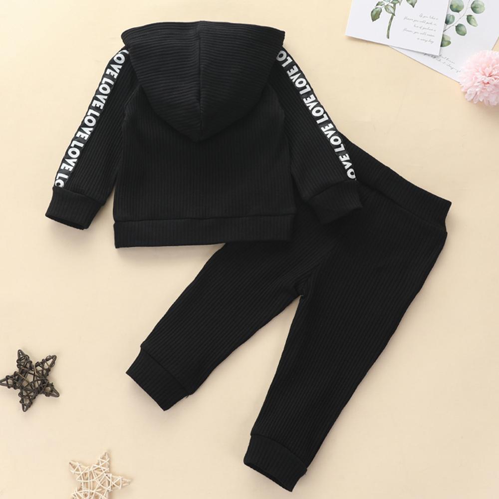 Girls Solid Letter Printed Hooded Long Sleeve Tracksuit Little Girl Outfits - PrettyKid