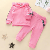 Girls Solid Letter Printed Hooded Long Sleeve Tracksuit Little Girl Outfits - PrettyKid