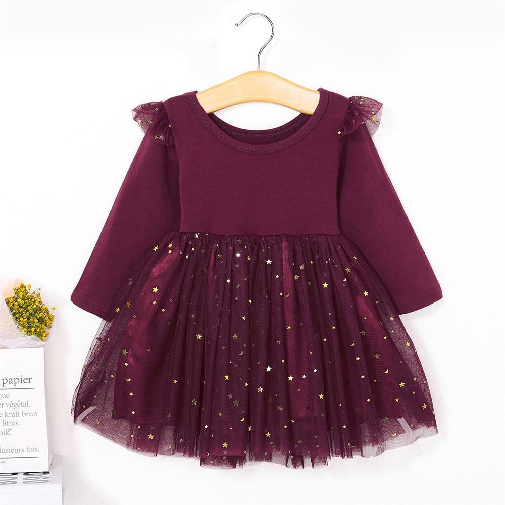 Girls Solid Long-Sleeve Mesh Dress Girls Wholesale Dresses - PrettyKid