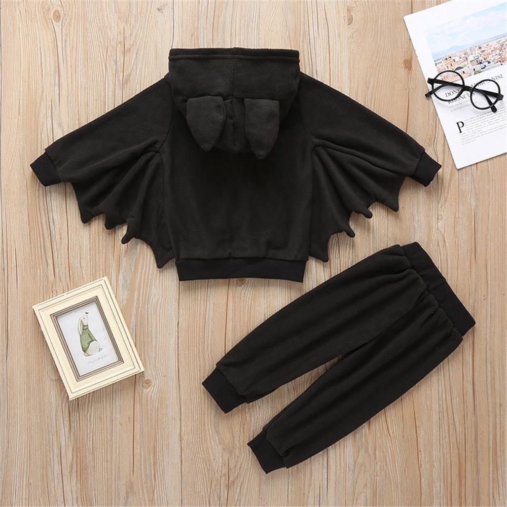 Boys Solid Long Sleeve Bat Hooded Zipper Jackets & Trousers - PrettyKid