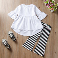 Toddler Girls Solid Long Sleeve Blouse Flare Pants Girls Clothes Wholesale - PrettyKid