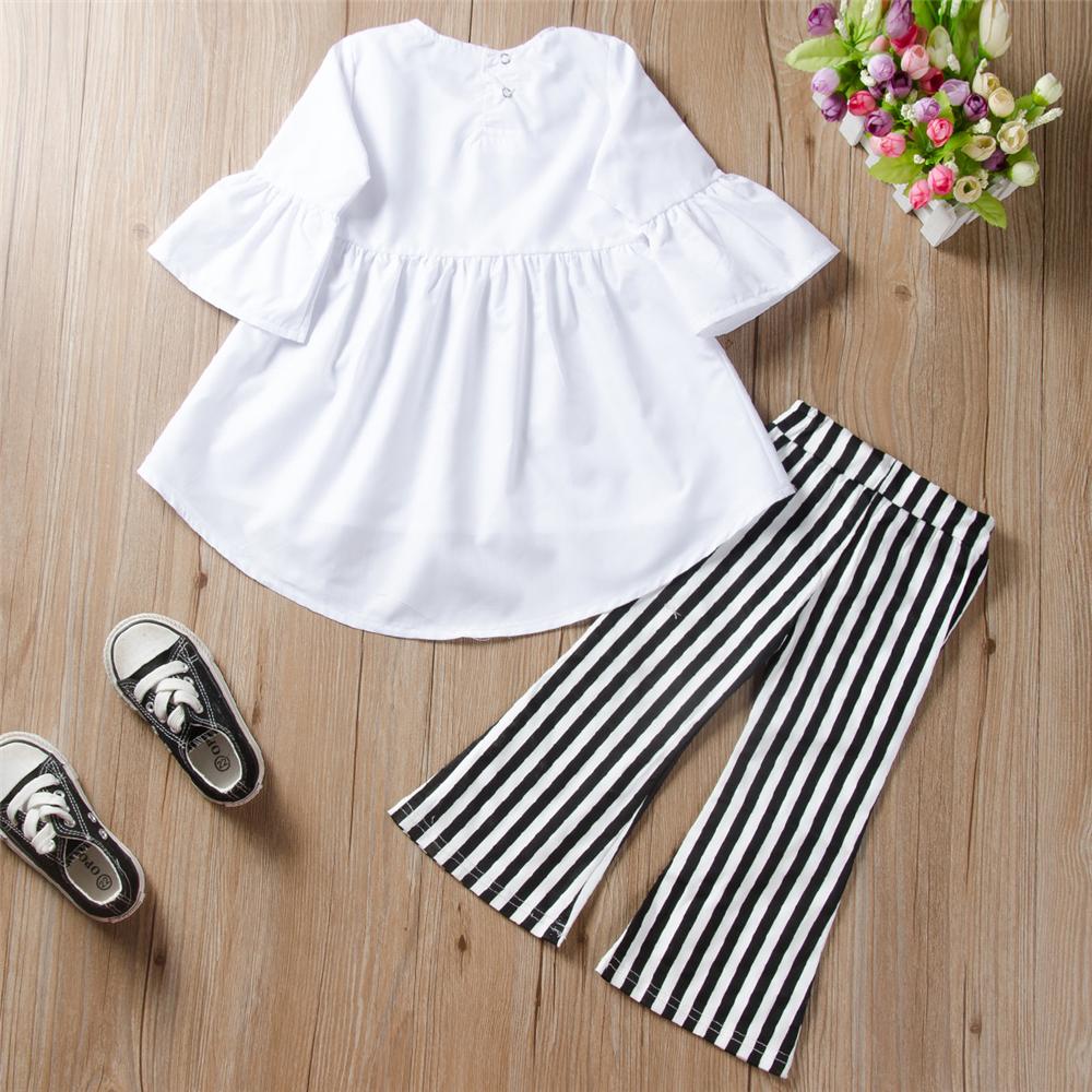 Toddler Girls Solid Long Sleeve Blouse Flare Pants Girls Clothes Wholesale - PrettyKid