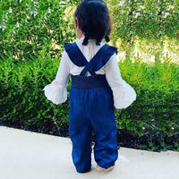 Girls Solid Flare Long Sleeve Bow Decor Tops & Denim Pants - PrettyKid