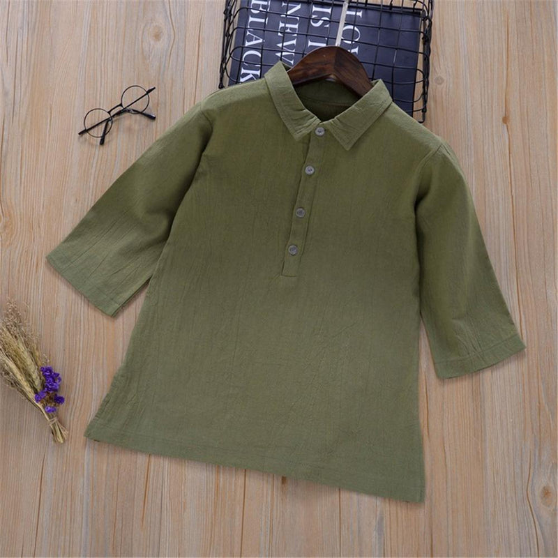 Toddler Boys Solid Long Sleeve Button Lapel Shirts Wholesale Boys Clothes - PrettyKid