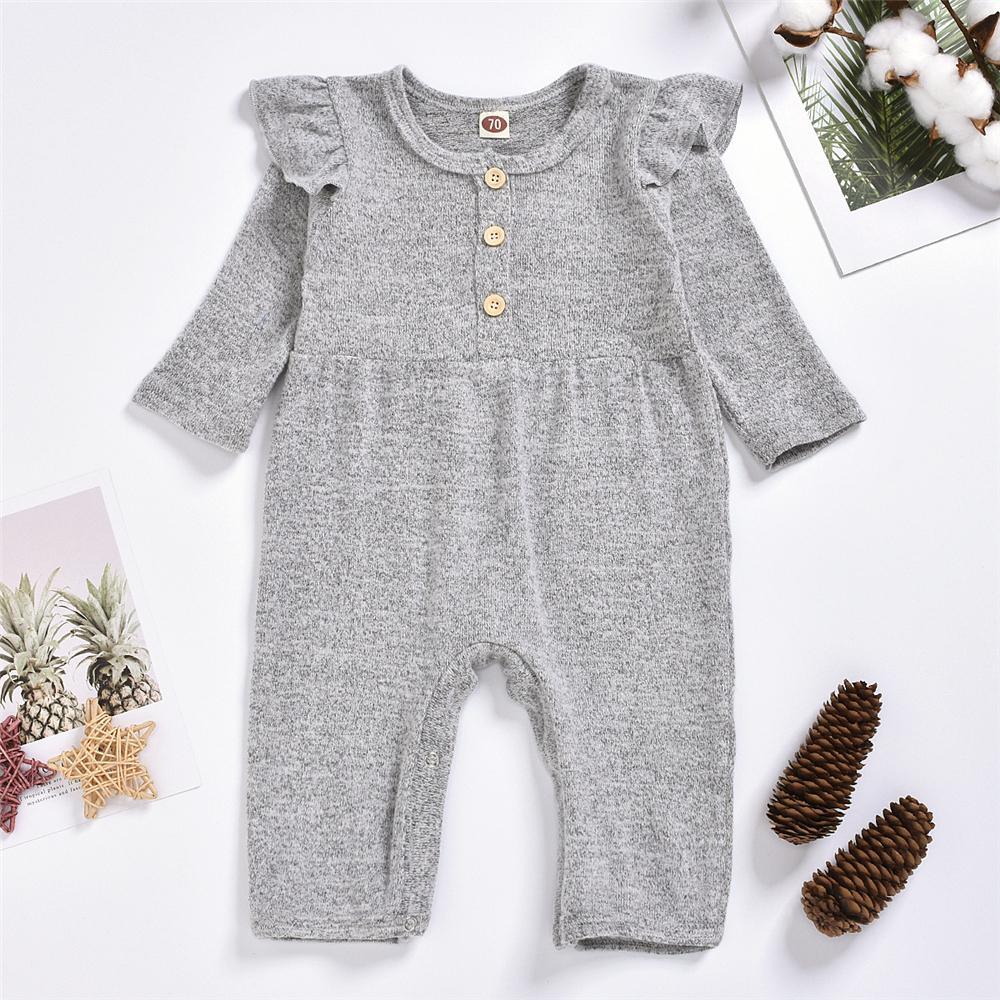 Baby Girls Solid Long Sleeve Casual Baby Romper Wholesale - PrettyKid