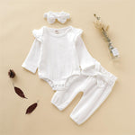 Baby Girls Solid Long Sleeve Casual Romper & Pants & Headband Wholesale - PrettyKid